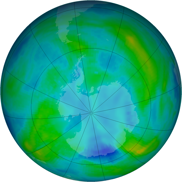 Antarctic ozone map for 21 April 1990